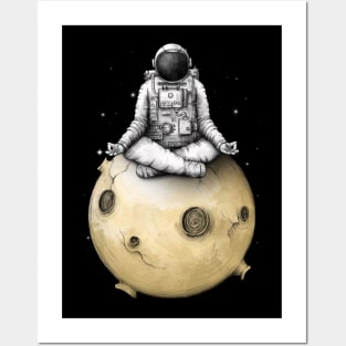 Astronaut Meditating Yoga on Asteroid Posters and Art